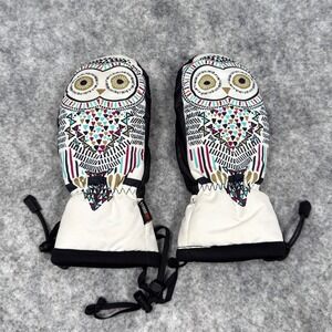 Celtek StormDry Snowboarding Ski Mittens White Black Small Bitten By Owl Graphic